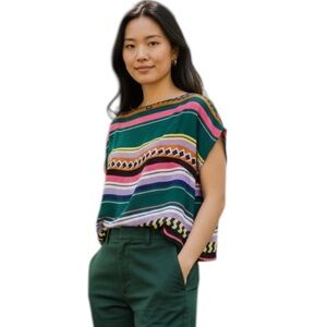 Monrow Multicolored Scoop Neck Cap Sleeve Boxy Crop Blouse S